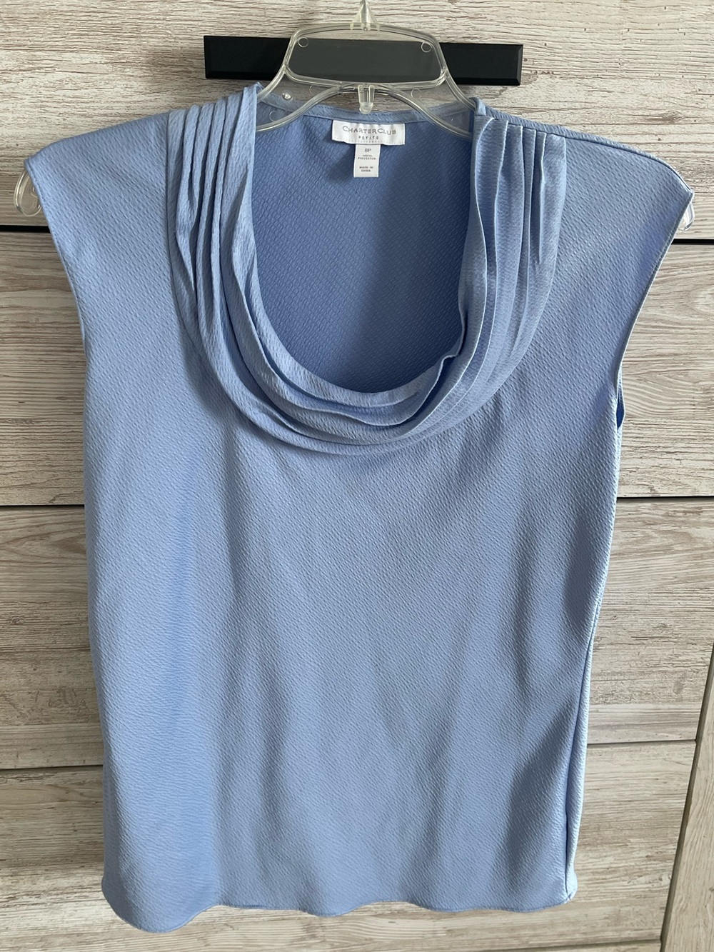 Charter Club Petite 8P Polyester Light Blue Draped Neck Sleeveless Top Career